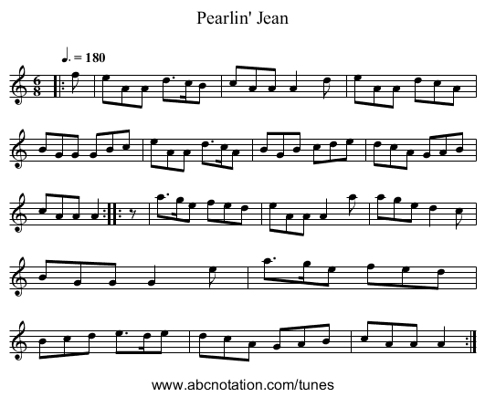 Pearlin' Jean - staff notation