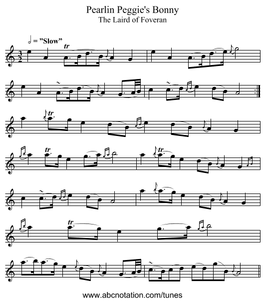 Pearlin Peggie's Bonny - staff notation
