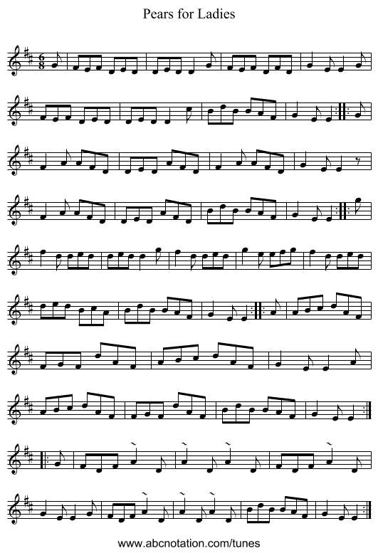 Pears for Ladies - staff notation