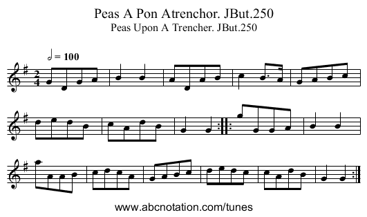 Peas A Pon Atrenchor. JBut.250 - staff notation