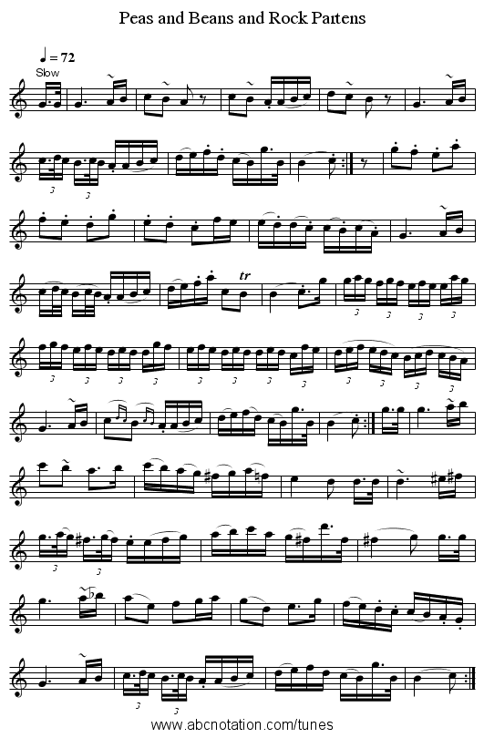 Peas and Beans and Rock Partens - staff notation