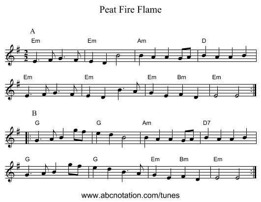 Peat Fire Flame - staff notation
