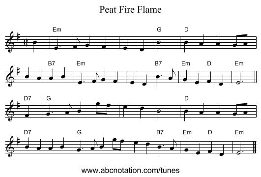 Peat Fire Flame - staff notation