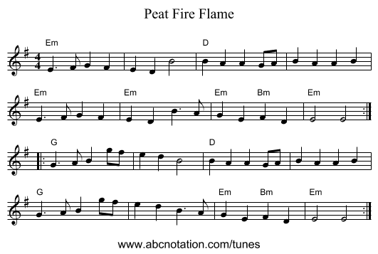 Peat Fire Flame - staff notation