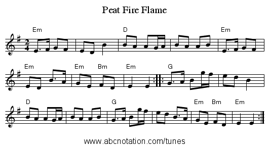 Peat Fire Flame - staff notation