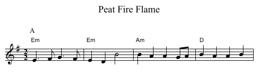 Peat Fire Flame - staff notation