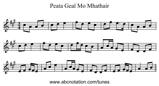 Peata Geal Mo Mhathair - staff notation