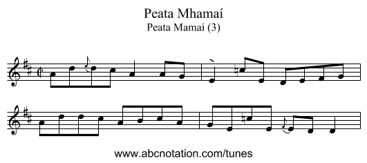 Peata Mhamaí - staff notation