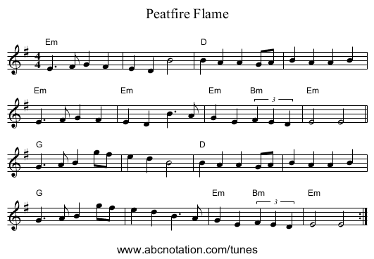 Peatfire Flame - staff notation