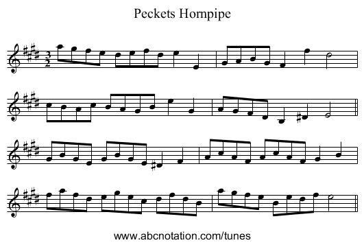 Peckets Hornpipe - staff notation