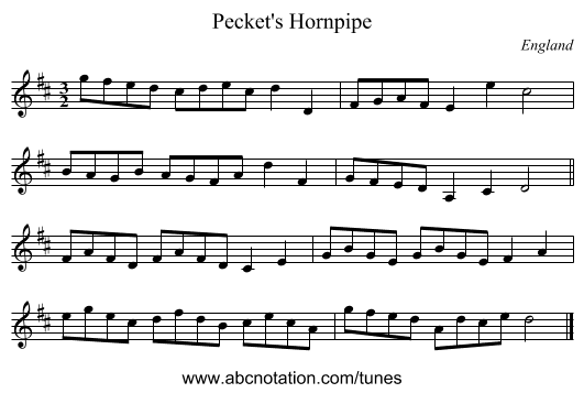 Pecket's Hornpipe - staff notation