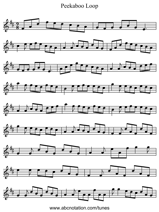 Peekaboo Loop - staff notation