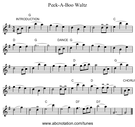 Peek-A-Boo Waltz - staff notation