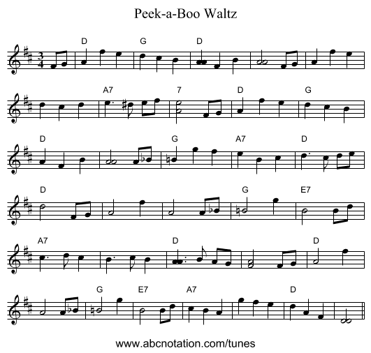 Peek-a-Boo Waltz - staff notation