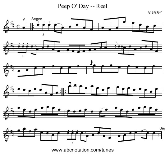 Peep O' Day -- Reel - staff notation