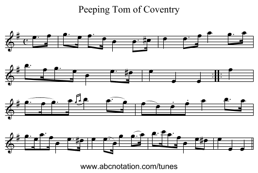 Peeping Tom of Coventry - staff notation