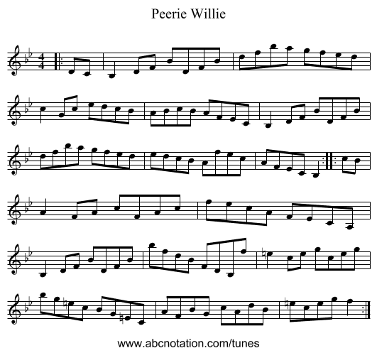 Peerie Willie - staff notation