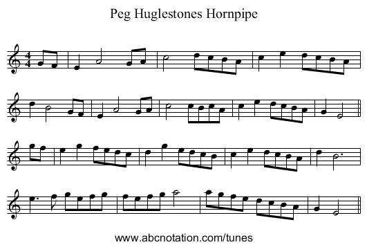 Peg Huglestones Hornpipe - staff notation