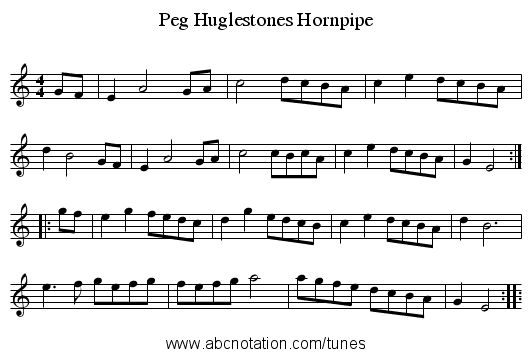 Peg Huglestones Hornpipe - staff notation