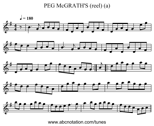 PEG McGRATH'S (reel) (a) - staff notation