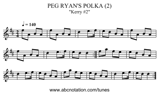 PEG RYAN'S POLKA (2) - staff notation