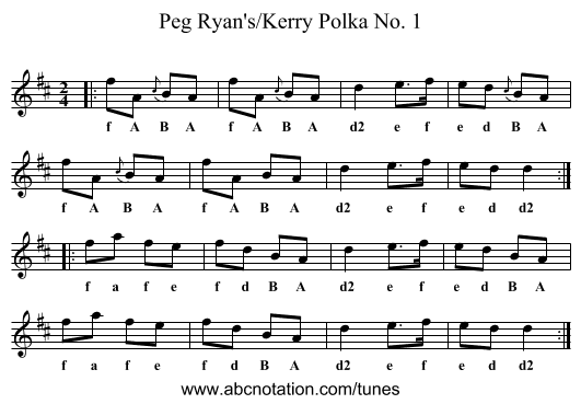 Peg Ryan's/Kerry Polka No. 1 - staff notation