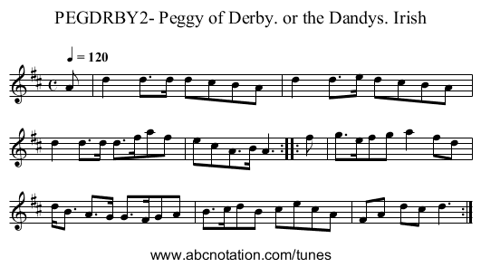 PEGDRBY2- Peggy of Derby. or the Dandys. Irish - staff notation