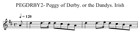 PEGDRBY2- Peggy of Derby. or the Dandys. Irish - staff notation