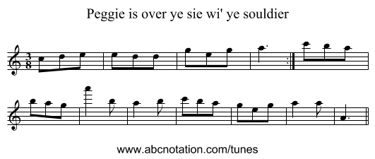 Peggie is over ye sie wi' ye souldier - staff notation