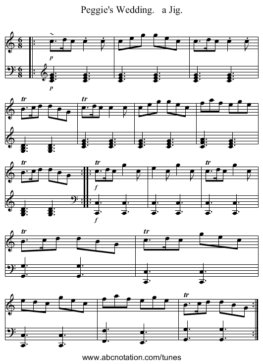 Peggie's Wedding. a Jig. - staff notation