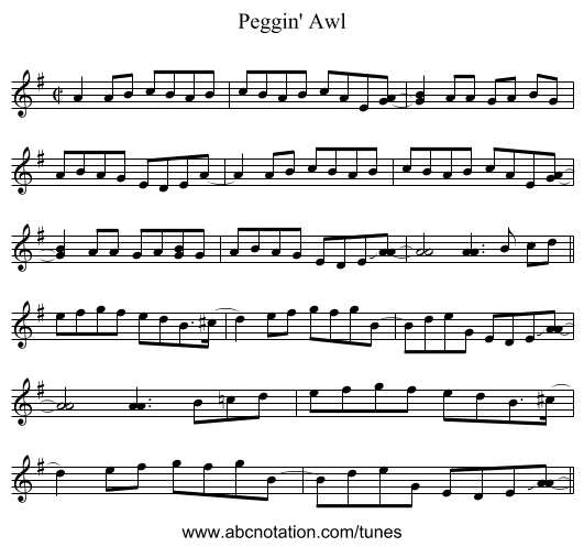 Peggin' Awl - staff notation