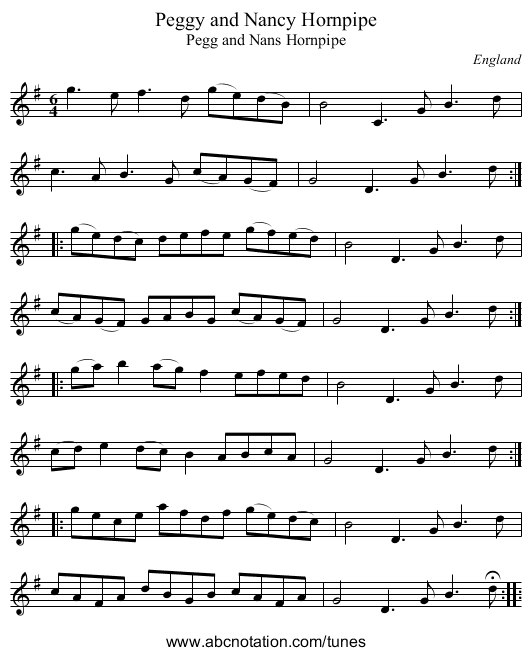 Peggy and Nancy Hornpipe - staff notation