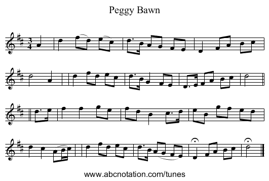 Peggy Bawn - staff notation