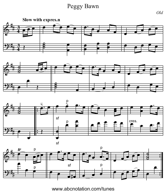 Peggy Bawn - staff notation