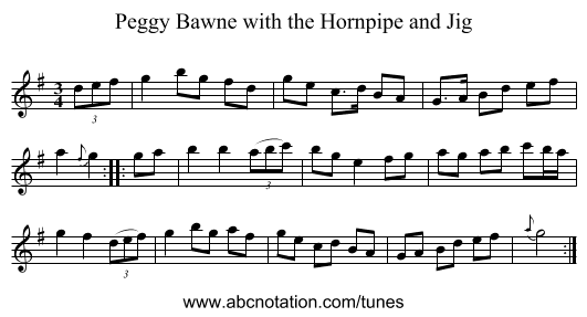 Peggy Bawne with the Hornpipe and Jig - staff notation