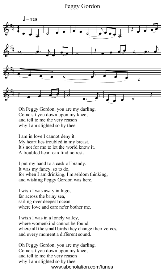 Peggy Gordon - staff notation