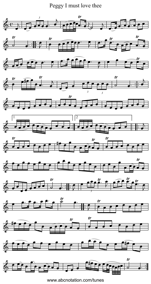 Peggy I must love thee - staff notation