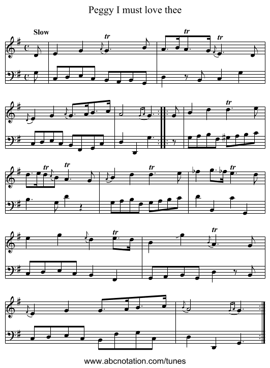 Peggy I must love thee - staff notation