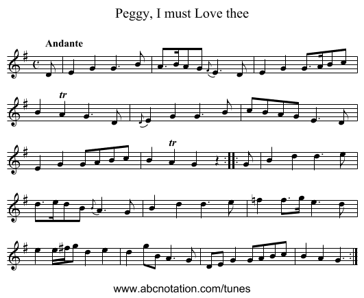 Peggy, I must Love thee - staff notation