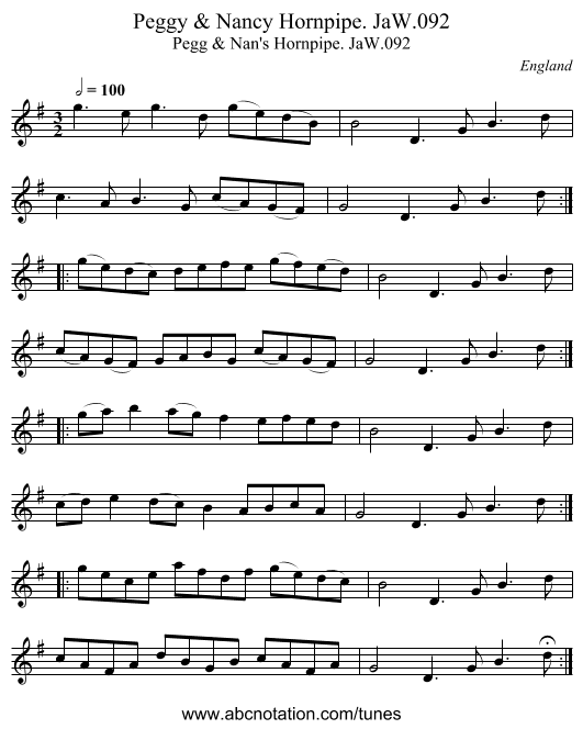 Peggy & Nancy Hornpipe. JaW.092 - staff notation