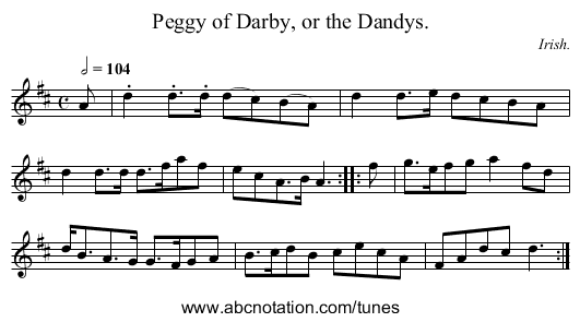 Peggy of Darby, or the Dandys. - staff notation