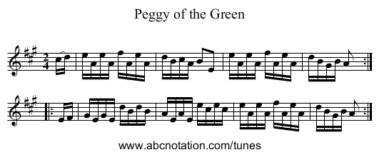 Peggy of the Green - staff notation