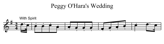 Peggy O'Hara's Wedding - staff notation