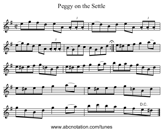 Peggy on the Settle - staff notation