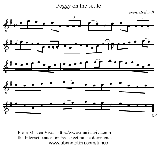 Peggy on the settle - staff notation
