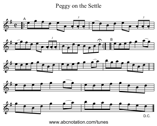 Peggy on the Settle - staff notation