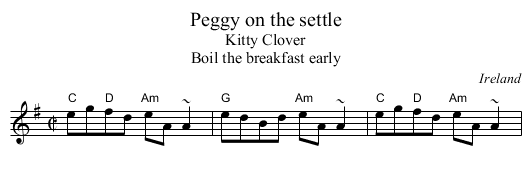 Peggy on the settle - staff notation