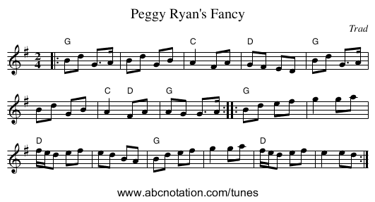 Peggy Ryan's Fancy - staff notation