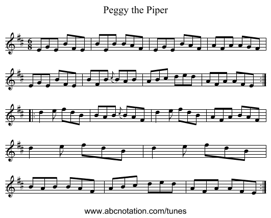Peggy the Piper - staff notation