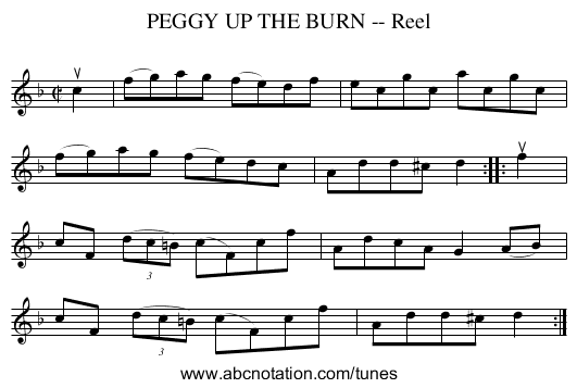PEGGY UP THE BURN -- Reel - staff notation